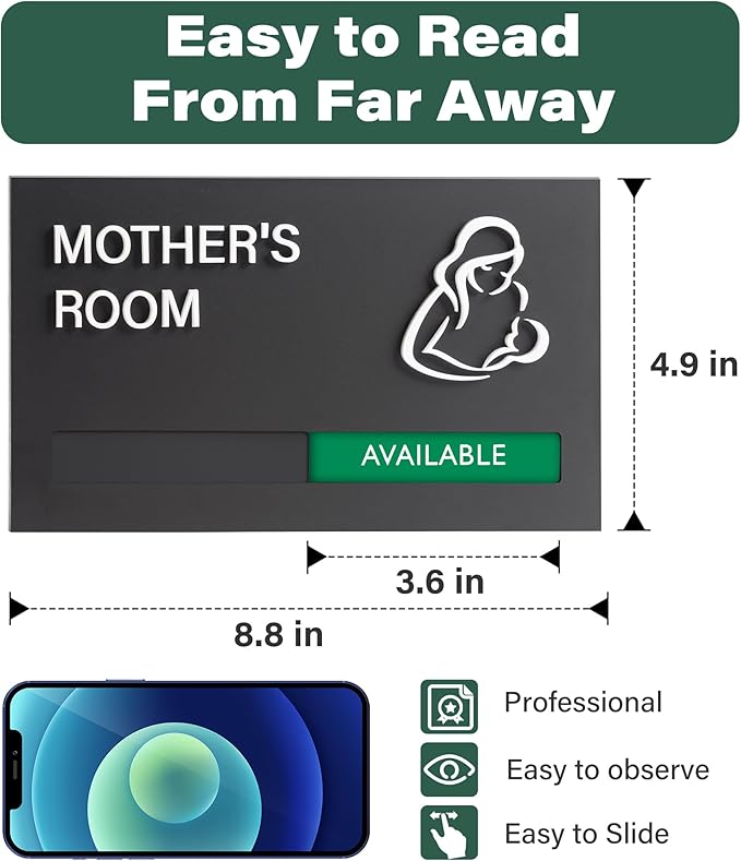 Noah Baby ""9x5 Privacy Slider Sign - In Use/Available for Mother's Rooms, Conferences, Wellness Areas | Office & Hospital Door Indicator"", Black