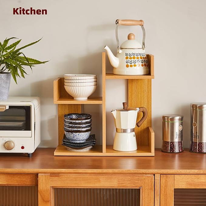 Aibiju Short Bookshelf Small Desk Organizer, Cactus Bookshelf Unique Bookcase, Book Display Shelf Small Plant Stand for Tabletop, Natural Wood Color YD-DSR002N