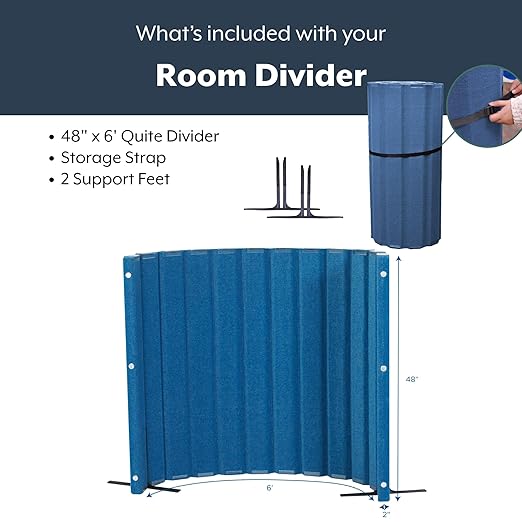 Angeles 48" x 6' Quiet Divider With Sound Dampening Panels, Freestanding Room Divider Wall, Blue