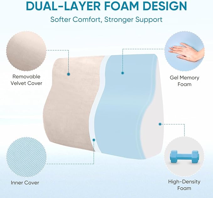 AHUAWA Lumbar Support Pillow for Recliner Chair and Couch, Memory Foam Back Cushion Ergonomic Large Back Support Pillow for Lower Back Pain Relief, with Soft Velvet
