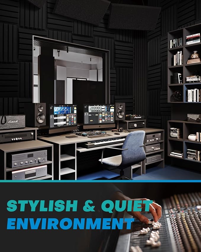24Packs Curved Sound Proof Foam Panels for Walls, 2" Acoustic Panels Sound Absorbing Dampening, Soundproofing Noise Reducing Cancelling Treatments for Home Office Recoding Studio Decor, 2x12x12" Black