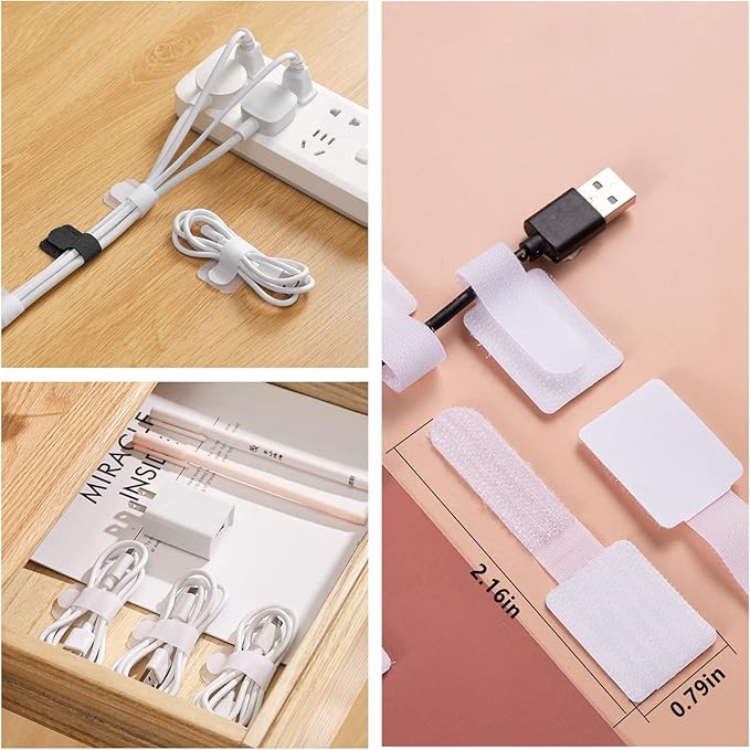 DRIVUU White Cable Management Organizer Kit 4 Cable Sleeve Split,47Cable Clips 12Cord Clips Holder,22 Cable Ties, 20 Adhesive Wall Cable Tie, 200Fasten Cable Ties for TV Electronics