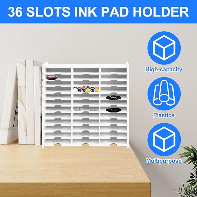 Abizarch 36 Slots Ink Pad Printing Storage Box, Large Capacity Ink Pad Holder for Stamp Up or Ranger Ink Pads Painting Tray Rack for Crafts Supply
