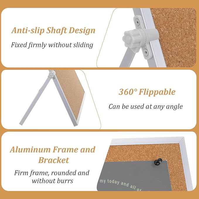 1 Pcs 11.81"×15.74" Cork Bulletin Board, Double Sided Pin with Silver Aluminum Border, Small Desktop Cork Board with Stand for Home, Office, School, Desk Message or Picture
