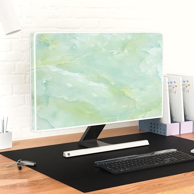 Baocicco Sage Green Marble Waterproof TV Dust Cover 65 Inch Anti-Static Dustproof Abstract Creative Desige Television Accessories TV LCD Screen Texture TV Decoration for Tablet
