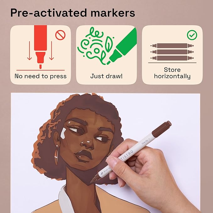 ARTISTRO 24 Skin Tone Acrylic Paint Markers - Paint Pens Dual Tip Brush + Fine Ideal for Calligraphy - Perfect for Fabric, Rock, Glass, Wood, DIY - Art Supplies, Stocking Stuffers, Christmas Gift Idea