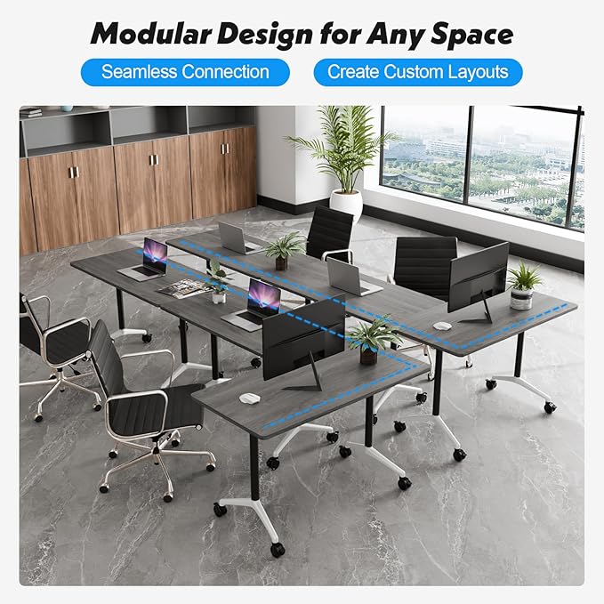 Goakwwuz Conference Room Table, Folding Conference Tables,Thicken Grey Tabletop,Flip Top Wooden Seminar Meeting Room Table for Conference Room Offices (10, Grey, 61.0“)