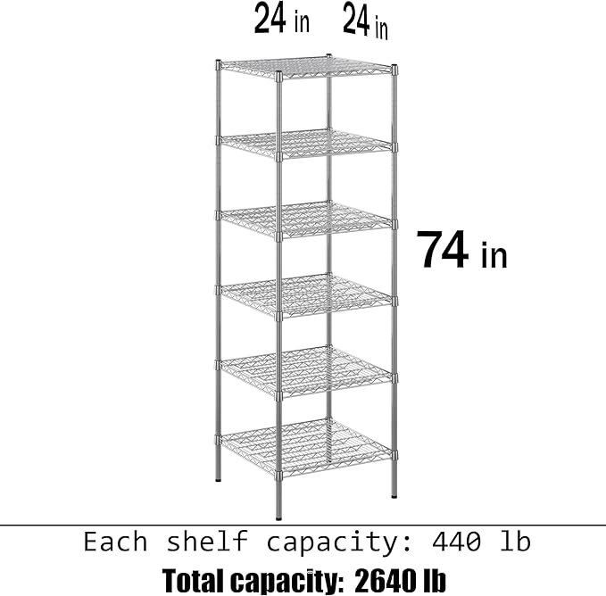 Regal Altair 24" Deep x 24" Wide x 74" Height Wire Shelving Kit | 6-Tier | NSF Commercial Storage Rack Unit