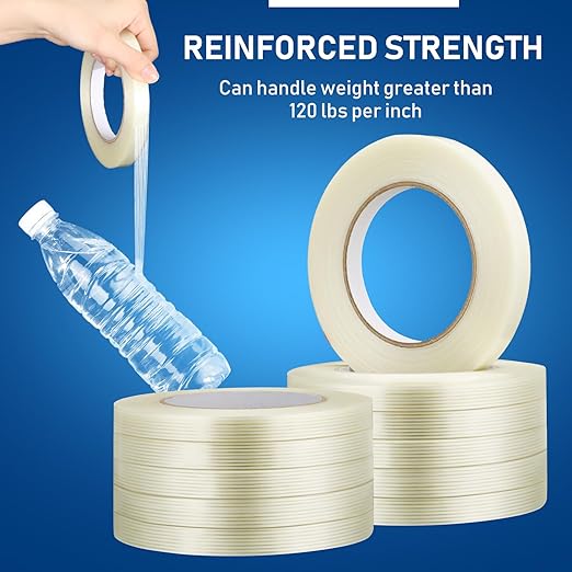 Treela 30 Rolls 1/2 Inch x 60 Yards Filament Strapping Tape 5.5 Mil Transparent Reinforced Fiberglass Heavy Duty Packing Shipping Tape for Sealing Binding Fixing