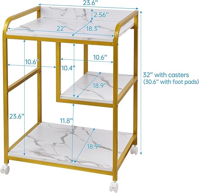 Fannova Large Printer Table Stand with Shelf for Computer Tower, CPU and Shredder, 22 x 18 Inch Rolling Printer Cart with Wheels for Home Office Storage and Organization - White Gold