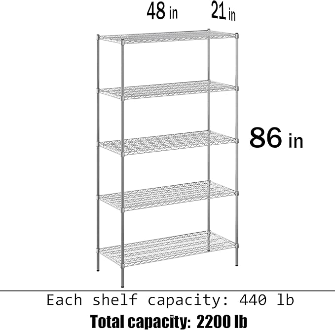 Regal Altair 21" Deep x 48" Wide x 86" Height Wire Shelving Kit | 5-Tier | NSF Commercial Storage Rack Unit