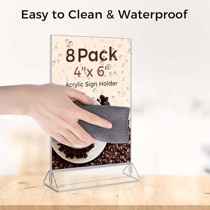 Smarpau Acrylic Sign Holder 4x6, 8 Pack Double-Sided Picture Frames Display Stand, Clear Table Number Holders, Plastic Menu Flyer Photo Paper Holders for Office Store Restaurant