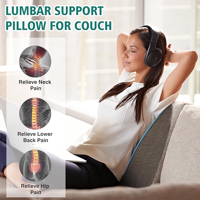 TANYOO Back Support Pillow for Recliner Soft Dual Layer Lumbar Support Pillow with Shredded Memory Foam Ergonomic Orthopedic Couch Lumbar Cushions for Elderly Lower Back Pain Relief Brown