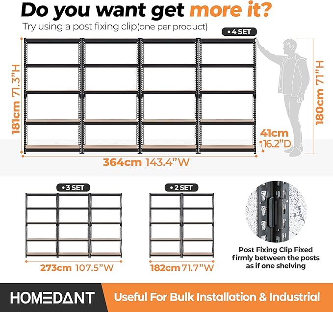 HOMEDANT 35.9" W 5 Tier Heavy Duty Garage Shelving Adjustable Metal Rack Storage Shelves Standing Shelf Unit Organizers Pantry Closet Black 1Pack