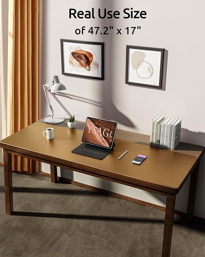 YSAGi Leather Desk Pad Protector, Office Desk Mat, Large Mouse Pad, Non-Slip PU Leather Desk Blotter, Laptop Desk Pad, Waterproof Desk Writing Pad for Office and Home (Bronze, 47" x 17")