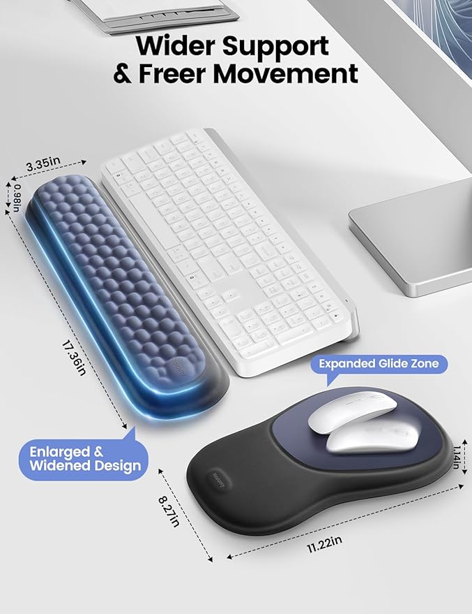 meatanty Keyboard and Mouse Wrist Rest Set, Ergonomic Wrist Pad Support, Computer Hand Palm Rest Combo, Memory Foam Typing Desk Accessory Carpal Tunnel Cushion, Laptop Office Home School-Blue & Black