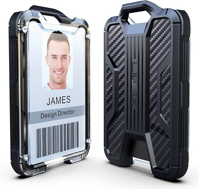 LIUGX Badge Holder with Heavy Duty Breakaway Lanyard, Carbon Fiber-Texture, Durable ID Card Holder (Holds 6 Cards) with Quick Release Detachable Buckle, Metal Clip, American Flag
