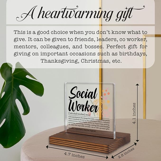 Social Worker Gifts, Thank You Desk Sign for Case Managers and Mental Health Advocates, Inspirational Recognition Plaque for Social Work Professionals PA049