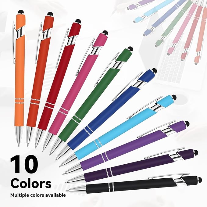 WYPAS Bulk Custom Pens - Personalized with Name, Engraved Text/Logo - Stylus Tip, Black Ink - Options for Corporate Gatherings, Events & Promotions (Blue)