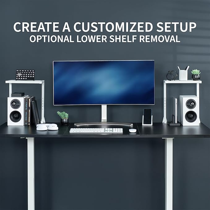 VIVO Clamp-on 13 inch Above or Below Desk 2-Tier Shelving Unit for Table Accessories, Gaming Devices, and More, Storage Tray, Desktop Organizer, White, STAND-SHELF2CW