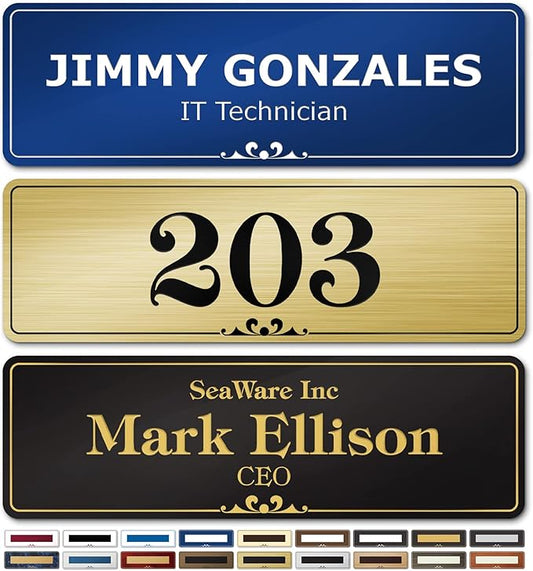 Name Plates for Doors, Custom Office Door Signs, Personalized Wall Plaques - 2.5x8 Inch, 18 Colors, (Prestige) Made in USA By My Sign Center