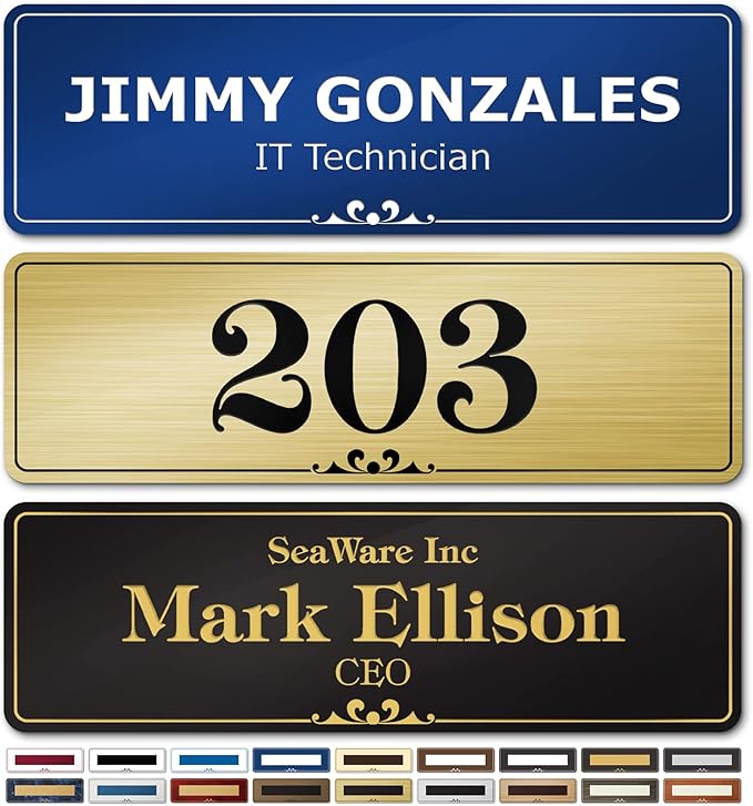 Name Plates for Doors, Custom Office Door Signs, Personalized Wall Plaques - 2.5x8 Inch, 18 Colors, (Prestige) Made in USA By My Sign Center