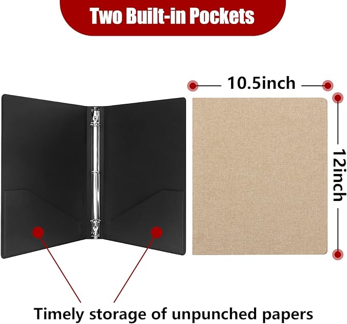 Vienrose 3 Ring Binder 1 Inch Round Rings with Linen Fabric Cover, Fits 8.5 x 11 Inch Paper, Durable Organizer for School, Office, Home, Recipes (2 Pack,Khaki)