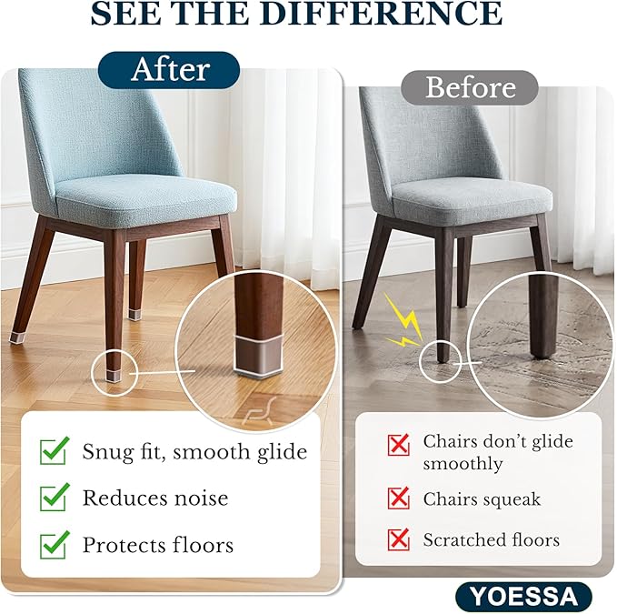 32 Pcs Square Chair Leg Floor Protectors for Hardwood Floors, Silicone Felt Furniture Leg Pads caps Covers, Floor Protectors for Chairs, Anti-Scratch & Noise-Reducing (XL Fits: 1-1/2" to 1-7/8")