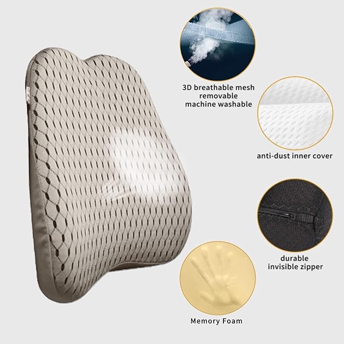 XINJUN Memory Foam car Lumbar Support Pillow - Memory Foam Back Cushion - Used for car Seats, Office Chairs, recliners, Sofas, etc. (Beige)