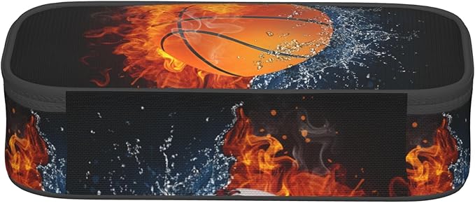 Basketball Pencil Box Black Kids Pencil Case for Boys Youth, Big Capacity Canvas Pen Pouch Marker Bag, Portable Travel Storage Box Desk Office Organizer, Sports-Themed Stationery Organization Bag