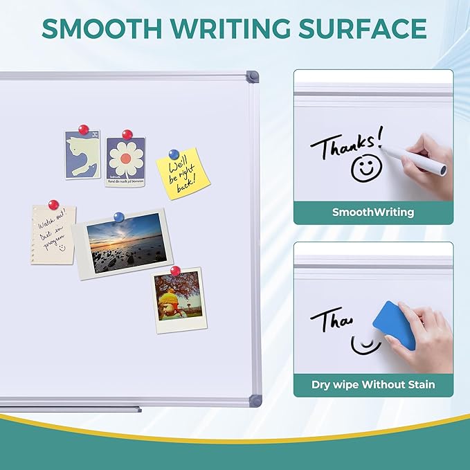 60" x 40" Magnetic Dry Erase Whiteboard with Pen Tray | Large Wall Mounted Aluminum Frame White Board for Office, Classroom & Home | Premium Presentation Board with Smooth Writing Surface
