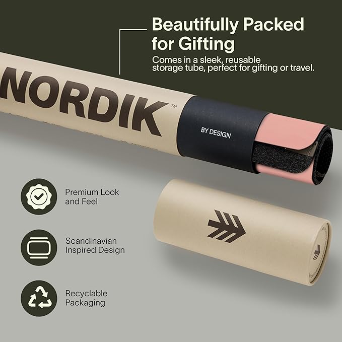 Nordik Felt and Leather Desk Mat - Desert Blush Pink - 35x17 Inch Felt and Vegan Leather Desk Blotter with Document Hideaway - Large Computer Mats for Desktop - Ideal Keyboard Mat for Office and Home