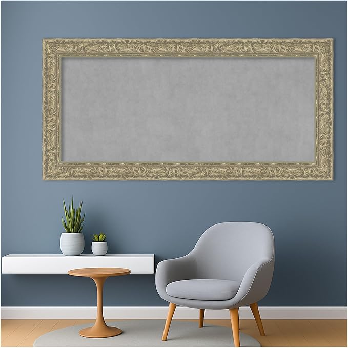 Amanti Art Silver Framed Magnetic Board 27x55 Oversize Vision Board for use with Magnets, 100% Metal Sheet to Display Items as Office Decor or for Home Organization in mudroom, Kitchen or Kids Room