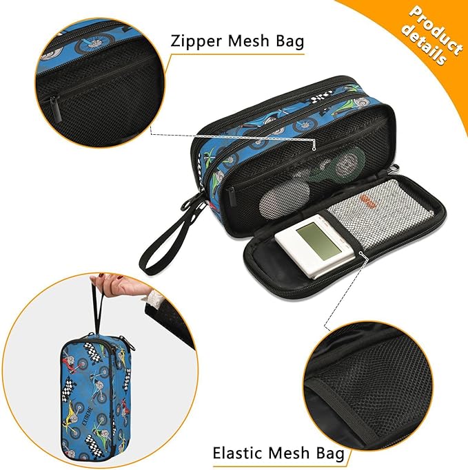 BOENLE Colorful Motorcycle Pencil Case Box Boys Girls Large Pencil Pouch with Zipper Compartments Big Capacity Stationery Pen Bag Organizer for Kids Teens Adults School