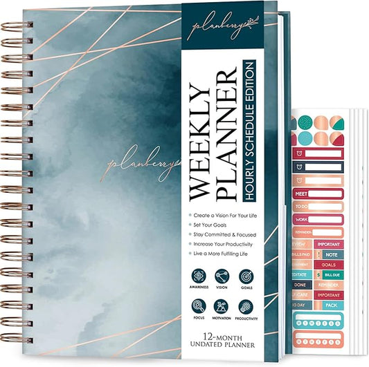 PLANBERRY Large Hourly Schedule Planner Premium – Undated Organizer for Productivity, Time Management & Budget, 8x10.4″ (Ocean Depths)