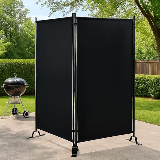 Proman Products - Galaxy 2 Panel Section Privacy Folding Screen Divider, Water Repellent Fabric Room Divider with Black Powder Coated Metal Frame for Indoors or Outdoors (Black)