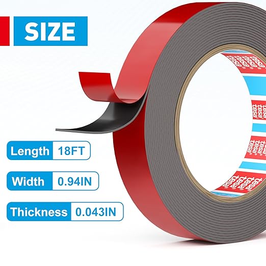 EMITEVER Double Sided Tape Heavy Duty, Tesa Adhesive Mounting Tape Waterproof, 0.94IN x 18FT Strong Acrylic Foam Tape for Walls, Automotive, Home Office Decor