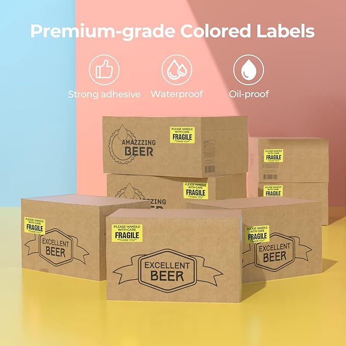 MUNBYN 2.25"x1.25" Thermal Sticker Labels, Yellow Self-Adhesive Barcode Label Paper for Direct Thermal Printer and Business, Multi-Purpose Rectangle Address Shipping Mailing Sticker,1000 Sheets/Roll