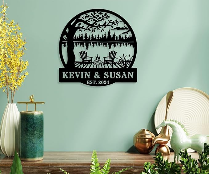 Personalized Mountain Campfire Sign, Custom Fire Pit & Campsite Decor, Metal Outdoor Camping Sign, Personalized Camping Gifts, Custom Campfire Name Sign, Camper Decor, Unique Outdoor Wall Art