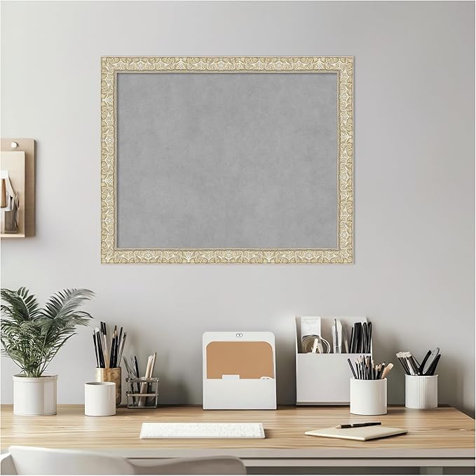 Amanti Art Silver Framed Magnetic Board 18x22 Small Vision Board for use with Magnets, 100% Metal Sheet to Display Items as Office Decor or for Home Organization in mudroom, Kitchen or Kids Room