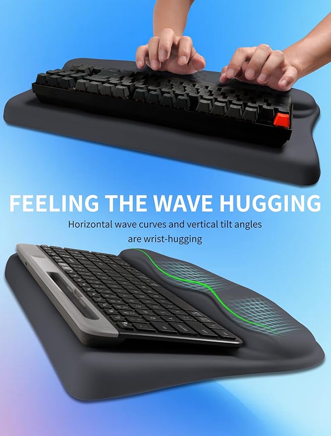 KUOSGM Ergonomic Wave Wrist Rest with Keyboard Stand, Cushioned Palm Rest, Comfortable Integrated Memory Foam for Natural Typing and Relieve Wrist Pain, Starry Sky Grey