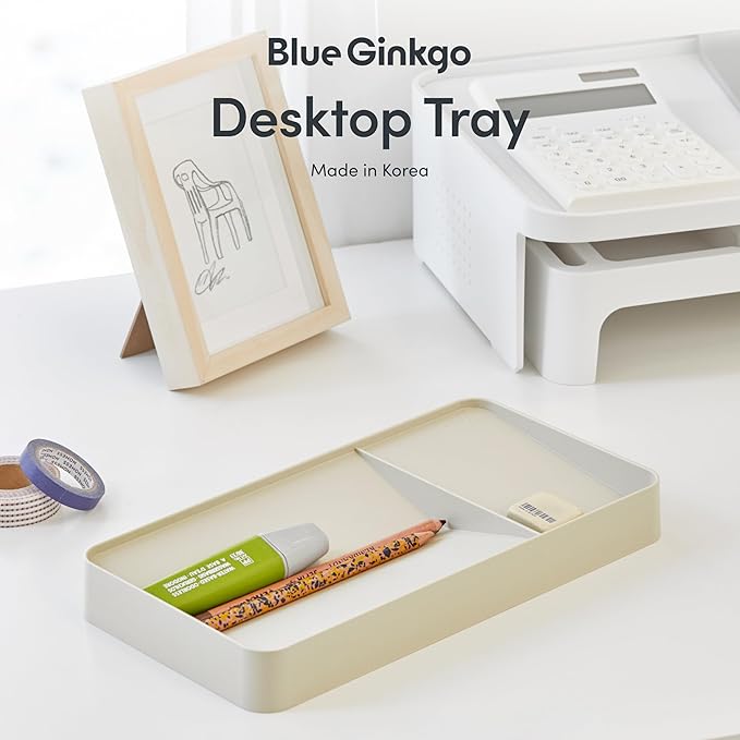 BLUE GINKGO Desk Tray – Korean-Made Organizer for Notes, Pens, Pencils, and Accessories (Double-sided, Beige)