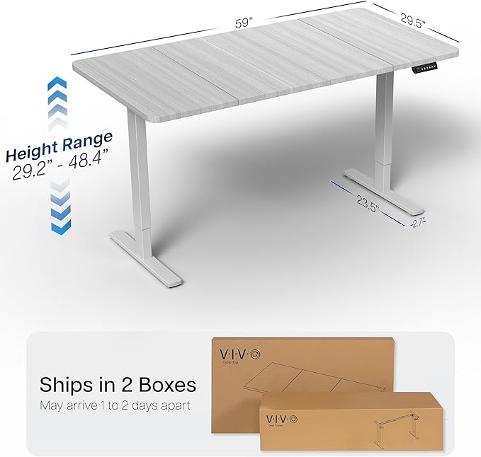 VIVO Electric 60 x 30 in Standing Desk, Memory Height Adjustment, 1B Series, Holds 220 lbs, Dark Gray Top Gray Frame, DESK-KIT-1G6G-30