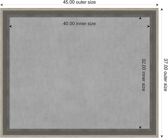 Amanti Art Grey Framed Magnetic Board 37x45 X-Large Vision Board for use with Magnets, 100% Metal Sheet to Display Items as Office Decor or for Home Organization in mudroom, Kitchen or Kids Room