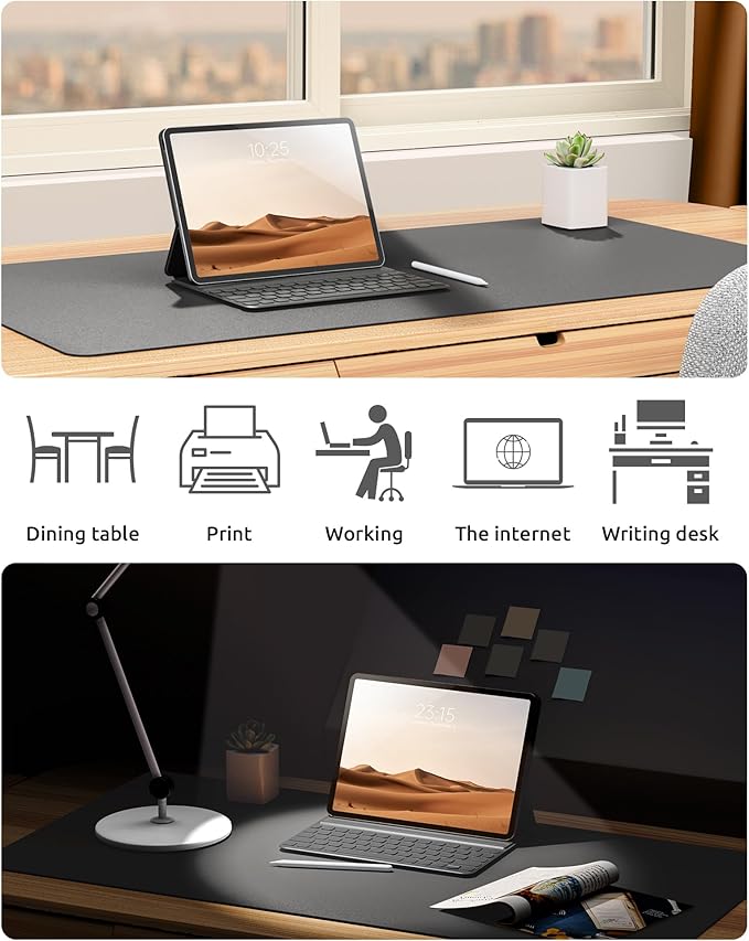 YSAGi Leather Desk Protector, Office Mat, Large Mouse Mat, Non-Slip PU Leather Blotter, Laptop Desk, Waterproof Writing Pad for Office and Home (Dark Grey, 23.6" x 13.8")