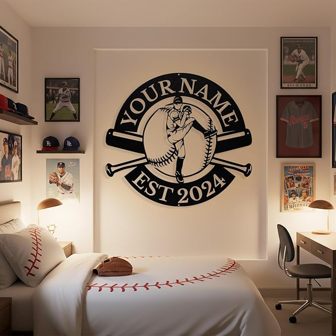Personalized Baseball Metal Sign, Custom Player Name Sign, Boys Room Decor, Custom Baseball Signs, Sports Wall Art Decor Gift for Boys, Team, Dad, Husband, Son