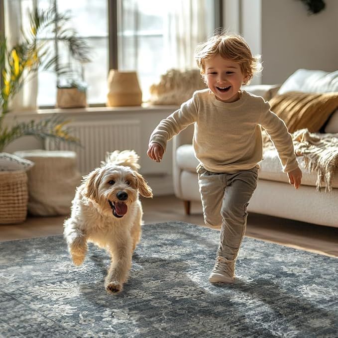 GENIMO Runner Rug 2x12 Non Slip Machine Washable Vintage Hallway Runner Rug, Low Pile Lightweight Rugs for Entryway, Hallway, Kitchen and Corridor, Ashen Taupe