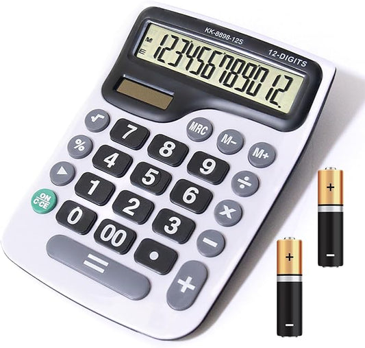 YEBMoo 12 Digit Desktop Calculator with Large LCD Display and Sensitive Button, Dual Solar Power and Battery, Standard Function for Office (YE8898)