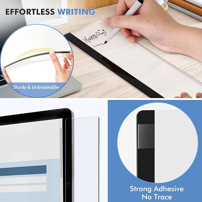 DOLLAR BOSS Monitor Memo Boards for Computers 3 Pcs Office Desk Accessories 11" x 3.1" Transparent Acrylic Monitor Side Panel Multifunction Message Board Screen Note Holder for Office Home Work Desk