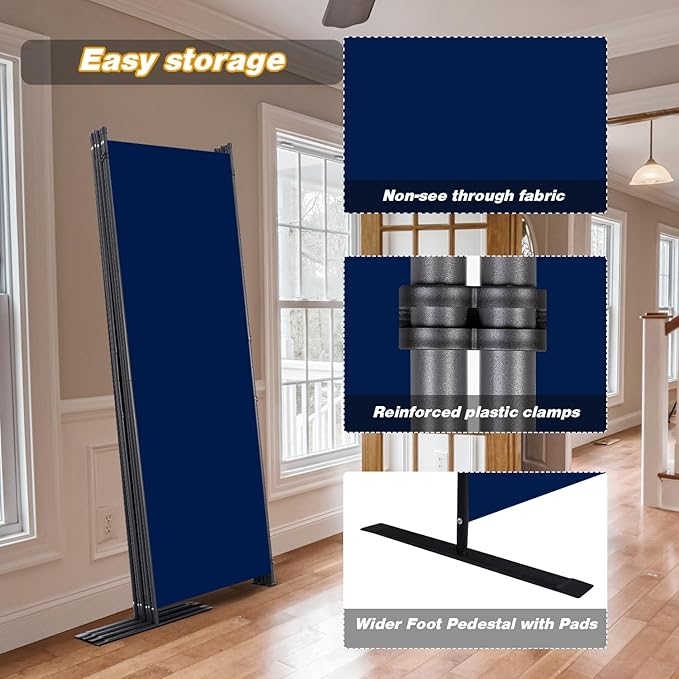 CHOSENM Room Divider, 6 Panel Folding Privacy Screens with Wider Support Feet, 6 Ft Portable Room Partition for Room Separator, 132" W X 71" H, Navy Blue